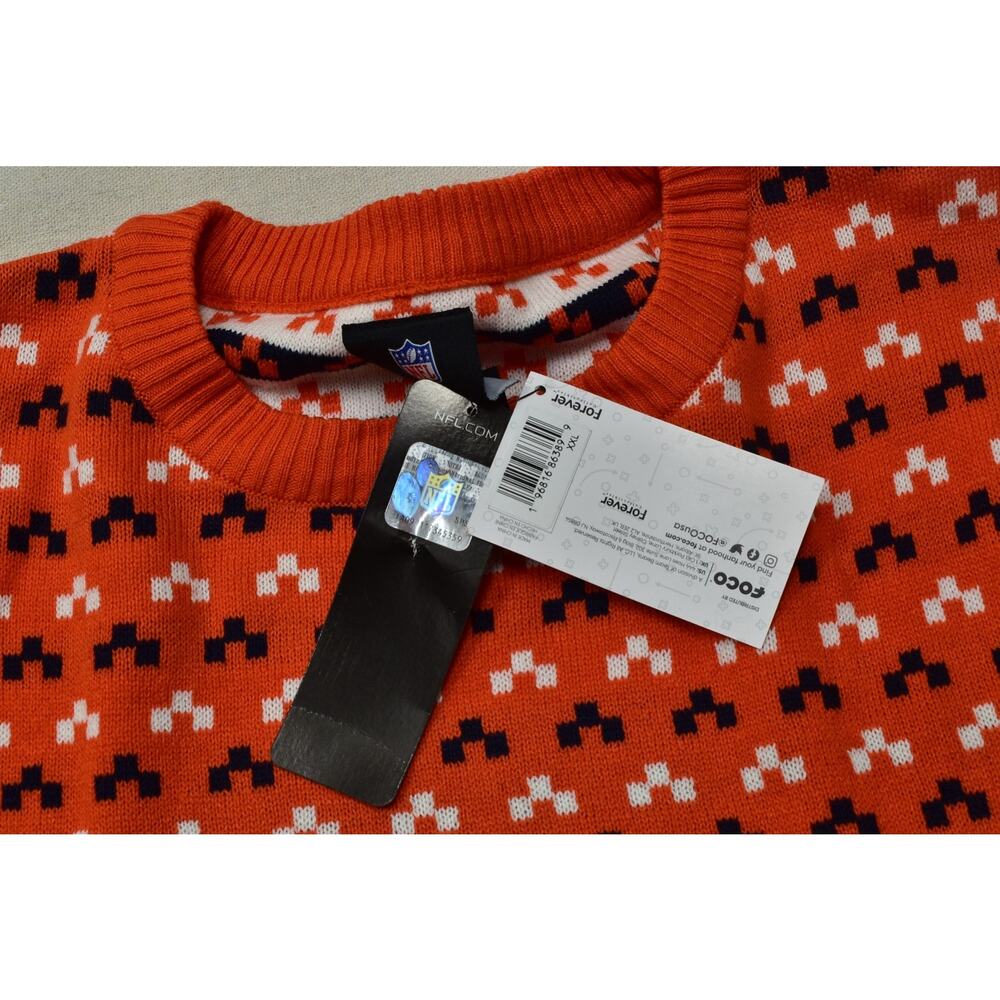 FOCO NFL Denver Broncos Men's 2XL Ugly Christmas Sweater Orange Navy Blue New - Picture 6 of 8